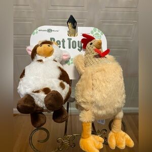 Giftable World  Set Of 2 Cow 8”  & Chicken 11”Dog Toy With clinker /Squeaker